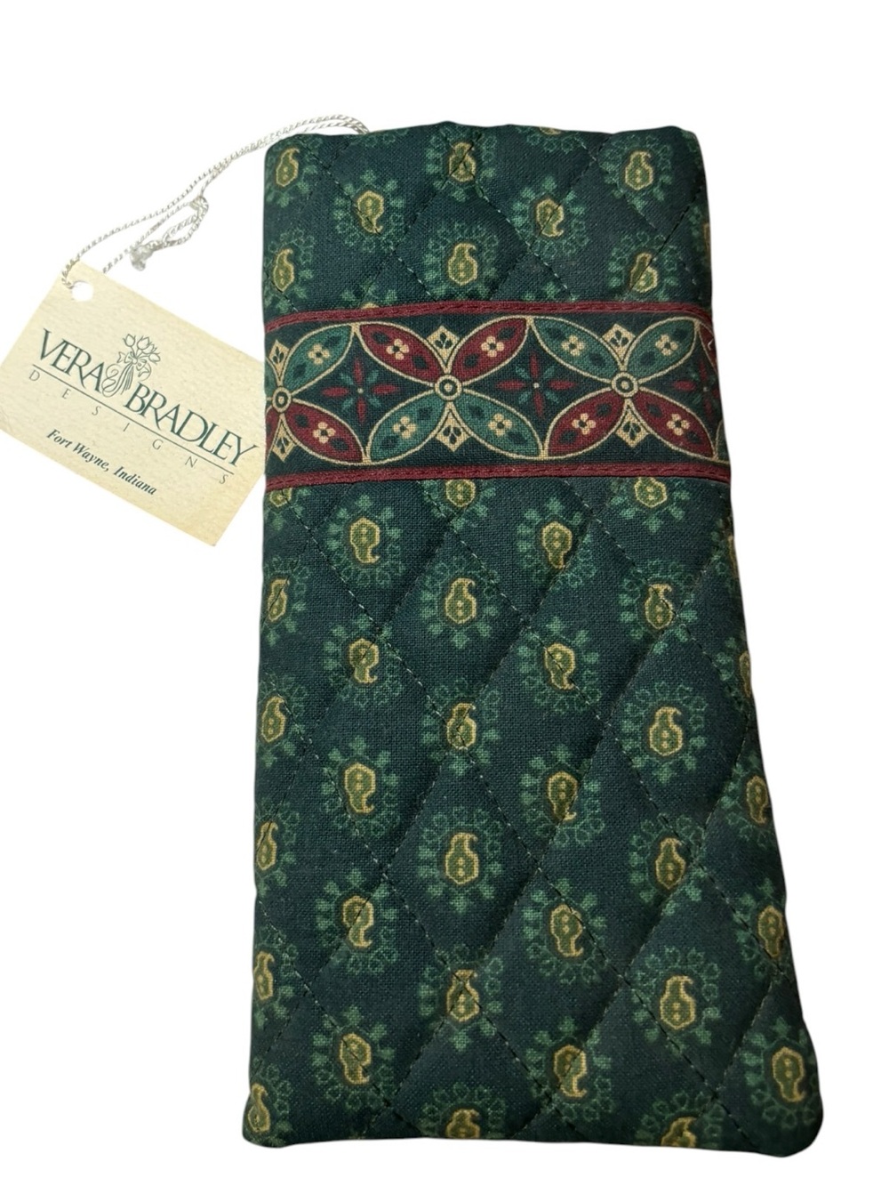 Vintage Vera Bradley Green Paisley Quilted Eyeglass Case NWT